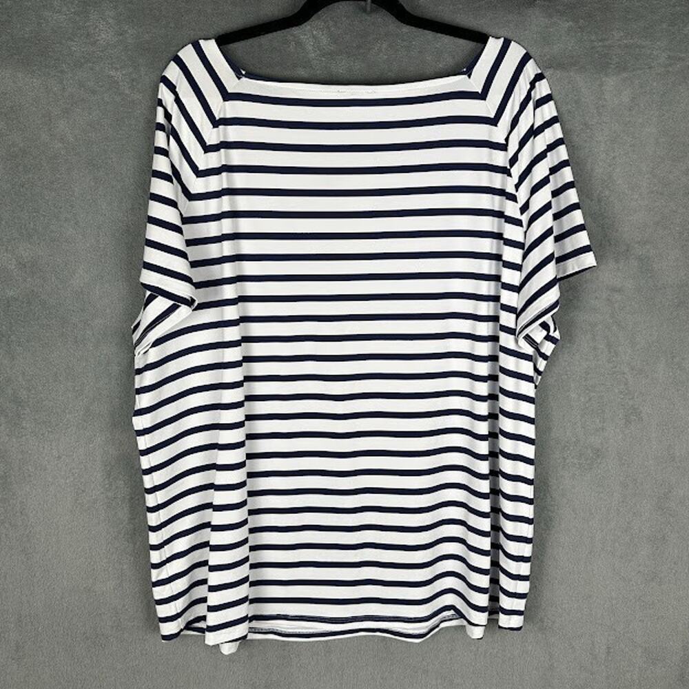 Talbots Top Womens 3X Navy White Striped Stretch Preppy Coastal Resort Nautical - Picture 7 of 12